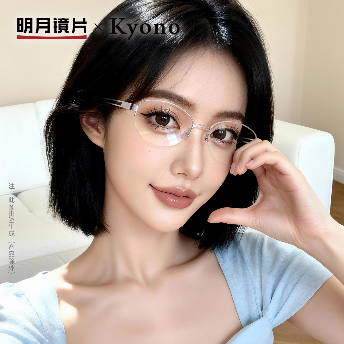 明月眼镜老钱风近视眼镜女猫眼小框配度数网红半框眼睛架36145