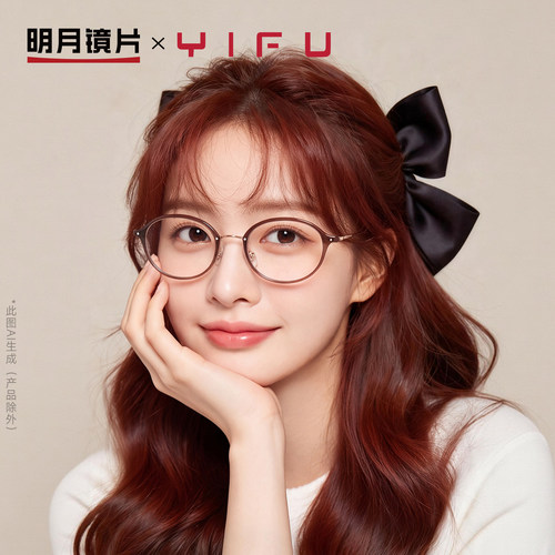 明月逸夫超轻近视眼镜女眼镜框镜架光学椭圆框散光眼镜YF32013