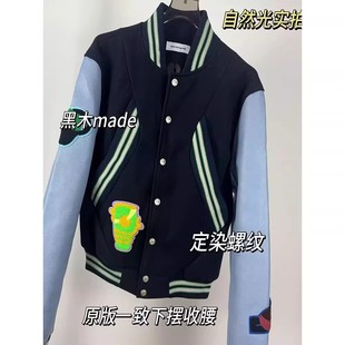 黑木原创自主kiko限定皮袖拼接棒球服百搭羊毛呢短款夹克Cleanfit