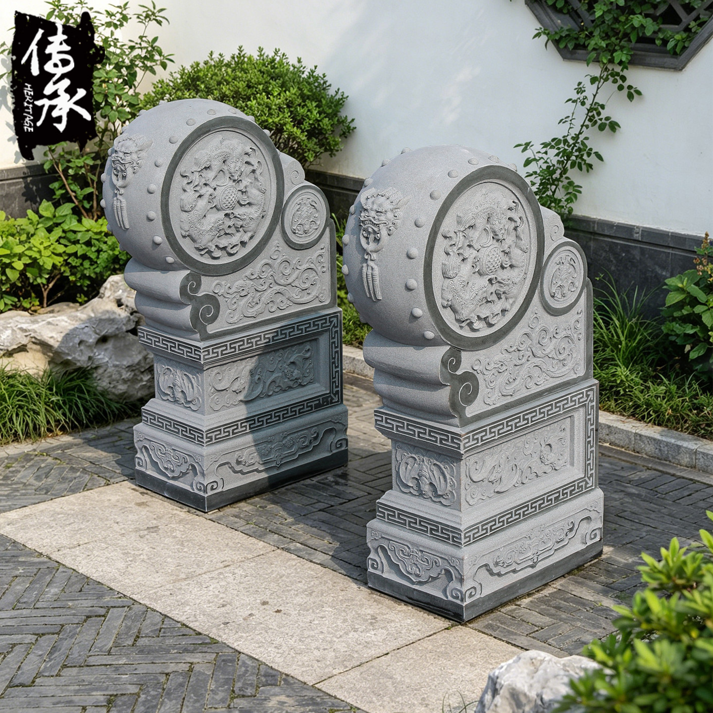 传承雕塑万源青石门墩