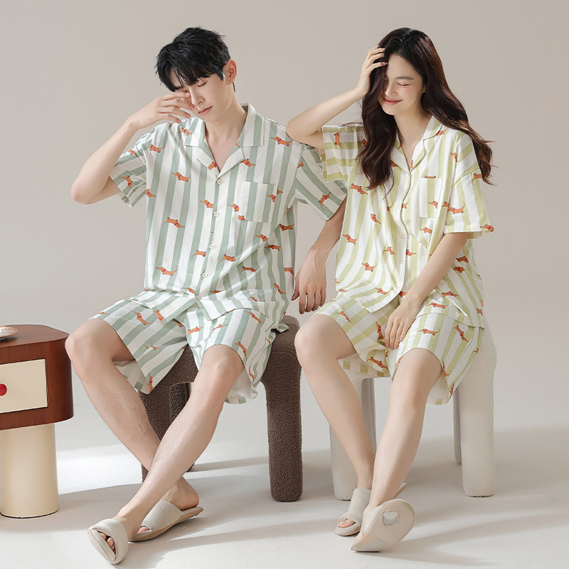 睡衣情侣纯棉条纹家居服7A抗菌