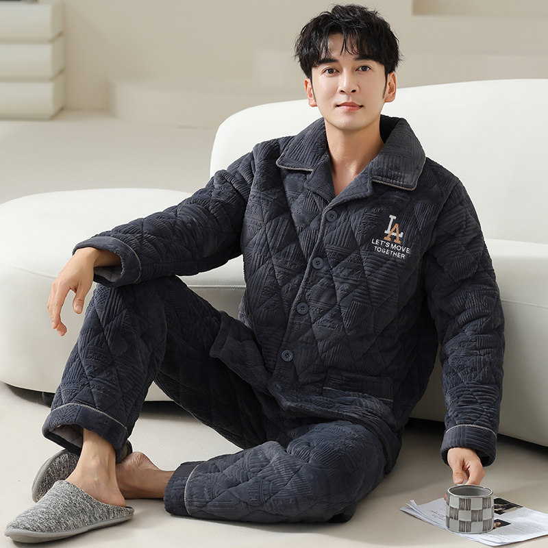 睡衣男士珊瑚绒夹棉家居服