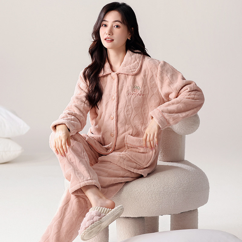 高级法兰绒加绒加厚保暖大码套装