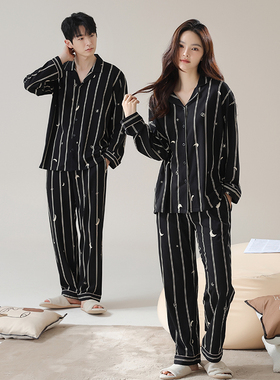 2025新款情侣睡衣女春秋款长袖纯棉套装家居服男士休闲纯棉5A抗菌