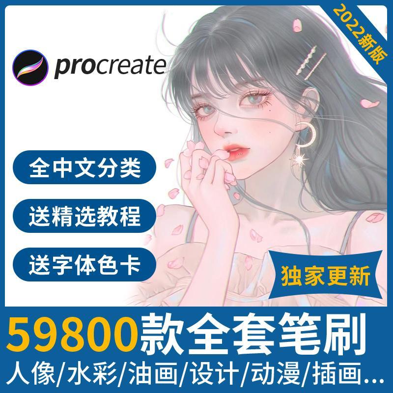 procreate笔刷插画iPad原画教程字体色卡纸张全套手绘人像水彩H4