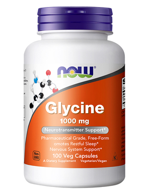 now甘氨酸1000mg胶囊美国进口glycine补充剂帮助睡眠补充胶原蛋白