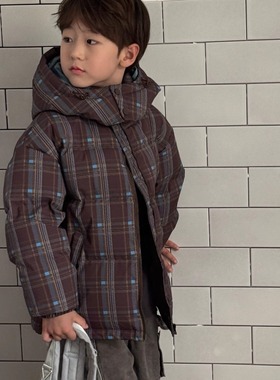 2025新款儿童短款羽绒服90白鸭绒男女童连帽保暖安心绒洋气咖外套