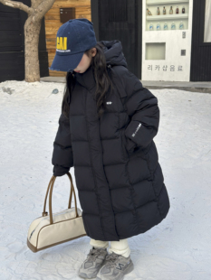 韩国长款过膝羽绒服2025中大童90白鸭绒加厚保暖男女童洋气外套潮
