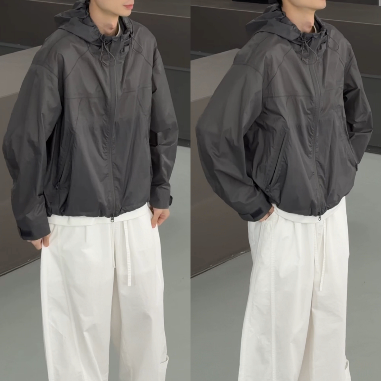 休闲风连帽夹克男春夏季轻薄外套宽松拉链衫时尚潮流运动百搭上衣