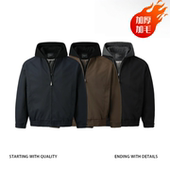 冬季 高级感 时尚 假两件拼接连帽加厚夹克外套新品 双色毛绒内里男士