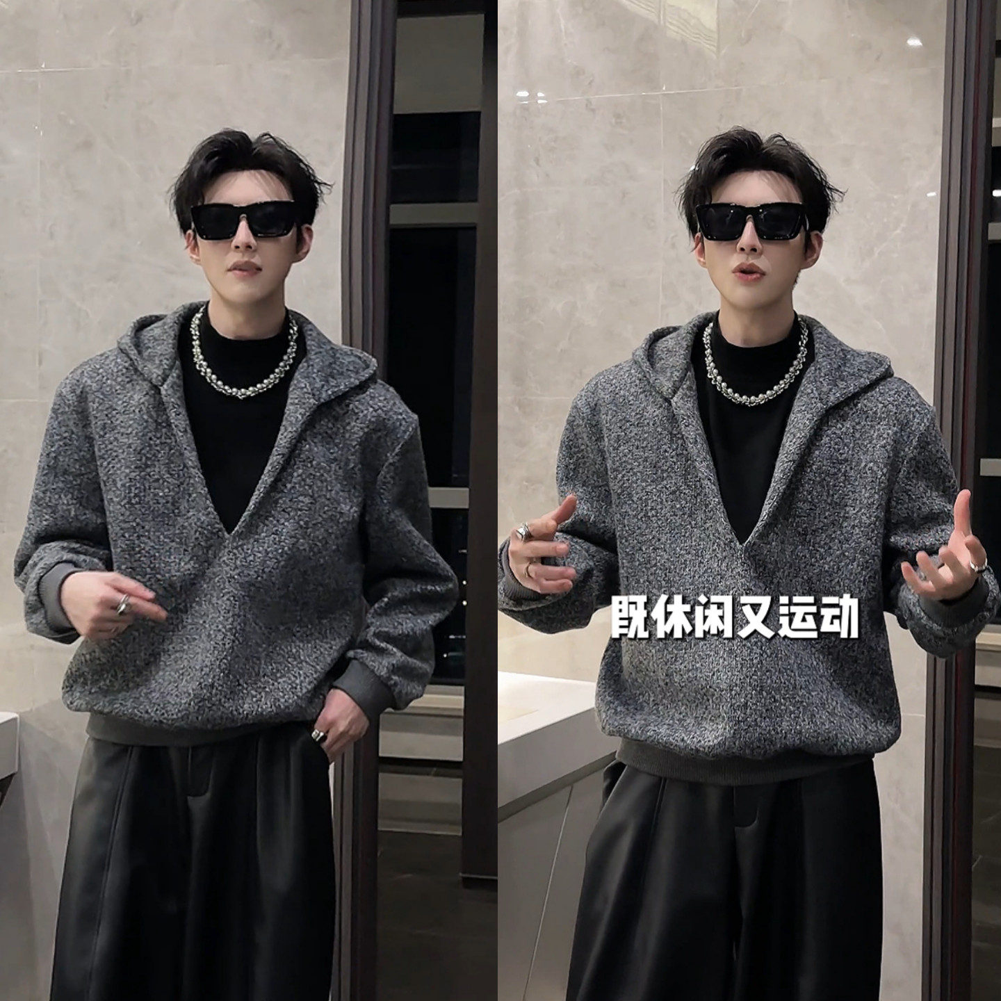 层次感假两件连帽卫衣男韩系潮流宽松百搭上衣券后89.8元