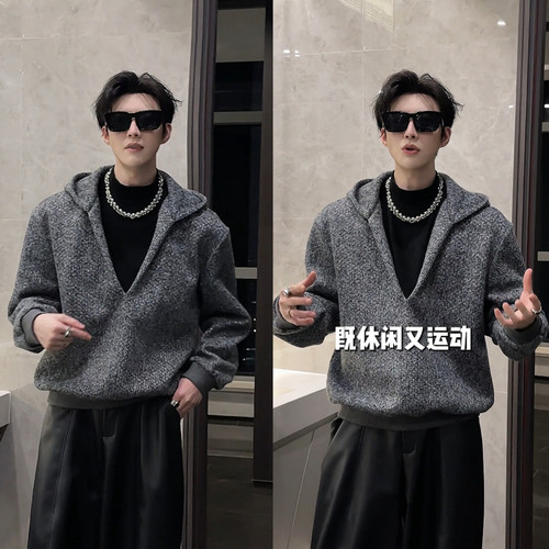 假两件连帽卫衣男士韩系时尚百搭