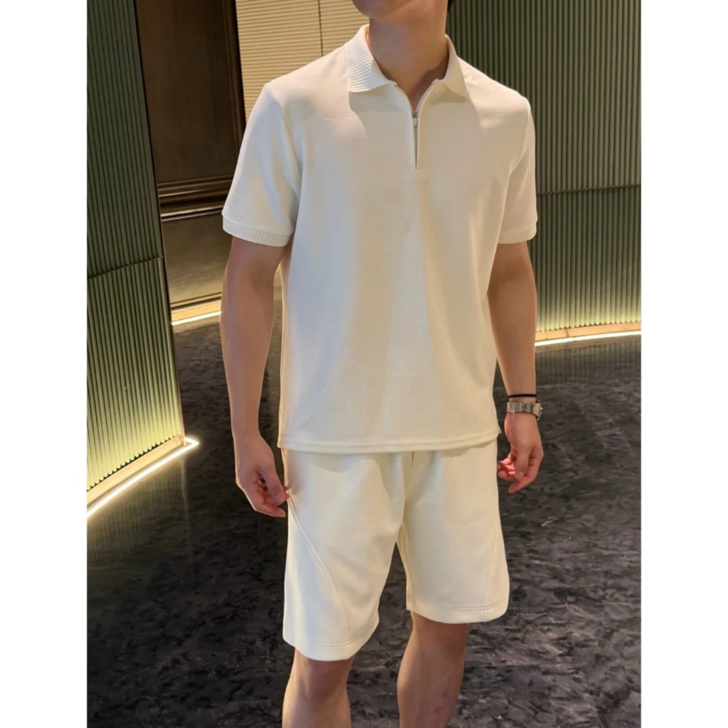 夏季男士老钱风高级短袖短裤套装