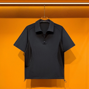 夏季新款男士时尚休闲百搭品质商务泡泡纱拼接透气网孔翻领上衣潮