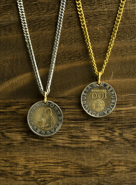 复古手工制葡萄牙钱币吊坠项链男女真硬币黄铜小众高级情侣配饰品