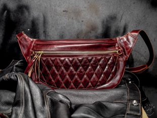 HEYOU格菱纹植鞣牛皮胸包腰包男斜挎后背单肩机车包Horween CXL皮