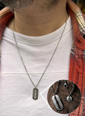 METALIZE小版刮胡刀片不锈钢项链