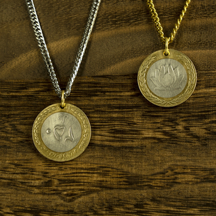 复古手工制作伊朗钱币吊坠项链男女佛饰莲花真硬币高级情侣配饰品