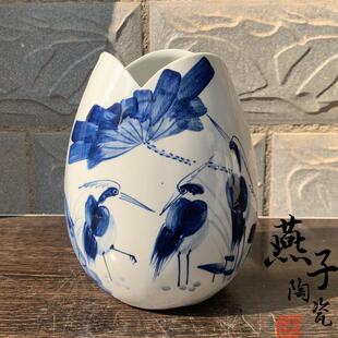 燕子瓷轩景德镇陶瓷器手绘青花高白泥胆瓶鹭鸶图花瓶客厅装饰摆件