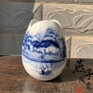 燕子瓷轩景德镇陶瓷器手绘青花高白泥胆瓶乡村图花瓶客厅装饰摆件