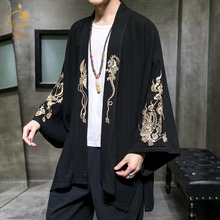 中国风仙鹤刺绣道袍男开衫大码宽松新款日系和服休闲个性汉服外套