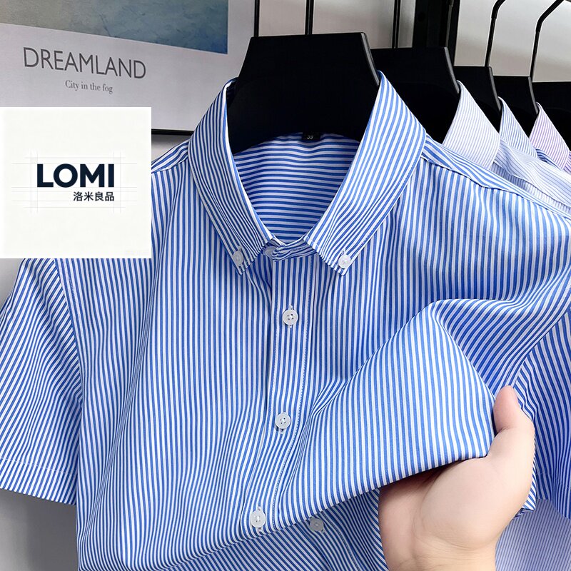 LOMI良品翻领短袖纯色条纹雅致