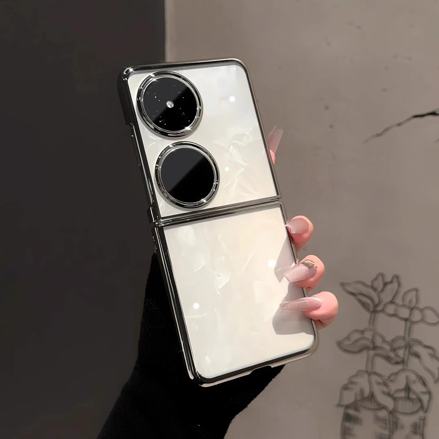 透明电镀折叠壳适用华为p50pocket手机壳pocket2新款高级感2025网红爆款保护套pockets女款ins风简约轻奢外壳