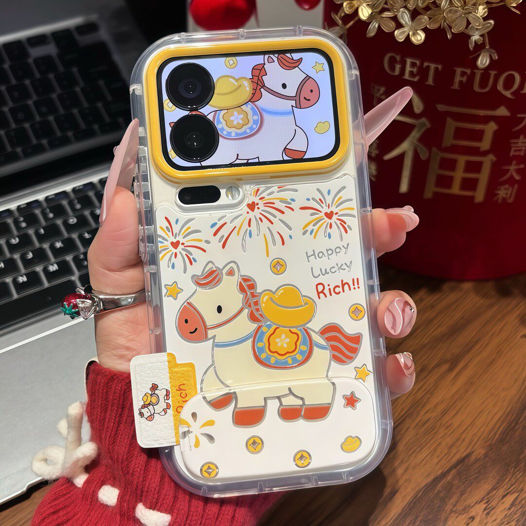 烟花金元小马镜子支架适用苹果华为荣耀oppovivo小米17Promax手机壳17pro独特情侣外壳mate80pro高级感保护套