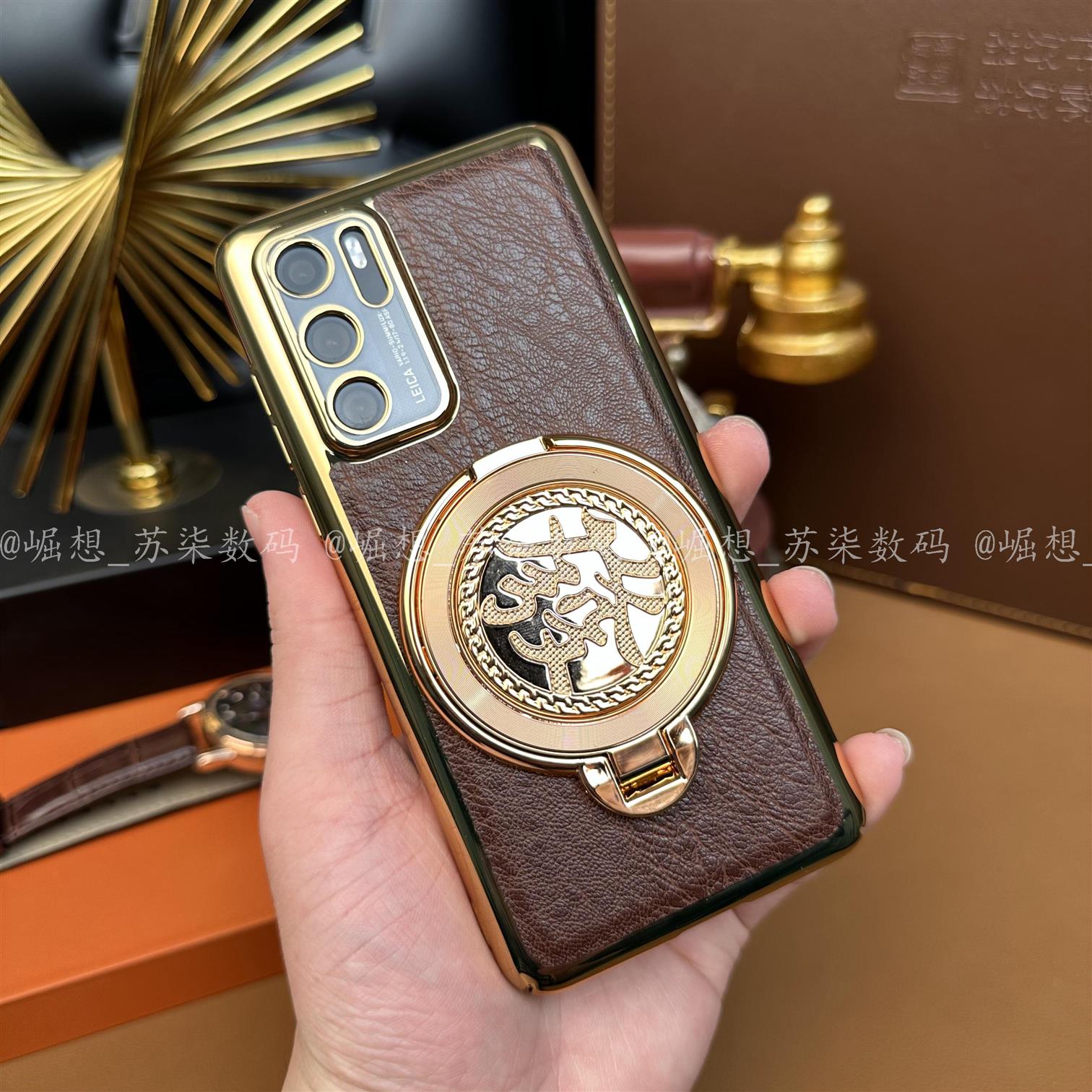 【發财陀螺支架+高档鳄鱼纹】适用华为P40手机壳p50pro新款全包摄像头防摔保护壳p60男士商务高端pura70外壳