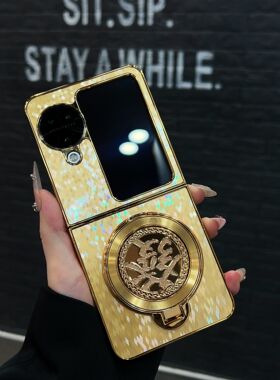 电镀玻璃菱格纹闪闪旋转發支架壳适用oppofindn3flip手机壳findn2flip折叠屏新款全包防摔小众不撞款保护套