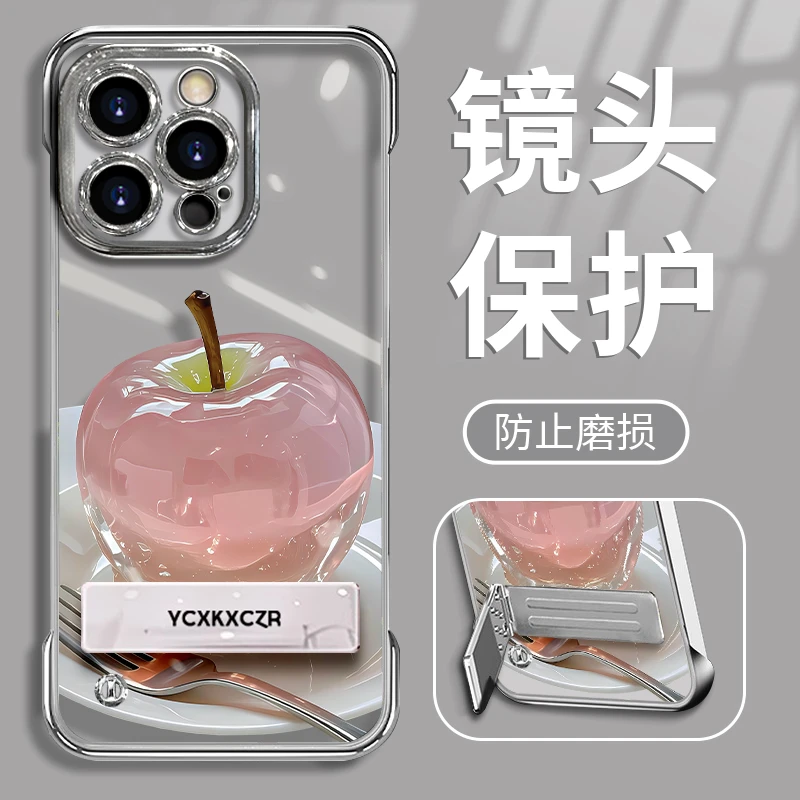 水晶苹果电镀无边框适用苹果oppo华为vivo小米15手机壳iphone16新款2025网红爆款保护套mate70女款带支架外壳