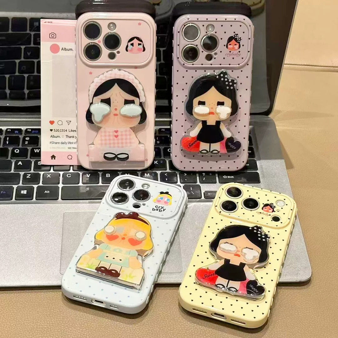 适用苹果17promax手机壳新款iPhone16pro独特超好看立体哭娃镜子支架保护套15/13小众不撞款14plus可爱女外壳