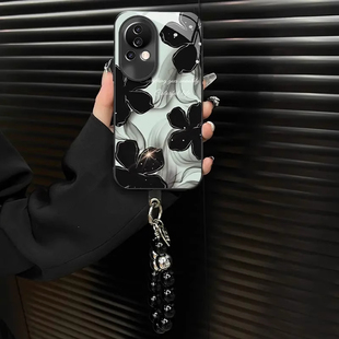 水墨花ins风钛灰电镀玻璃壳适用华为nova12ultra手机壳nova12新款2026网红爆款外壳13pro防摔女带手链保护套