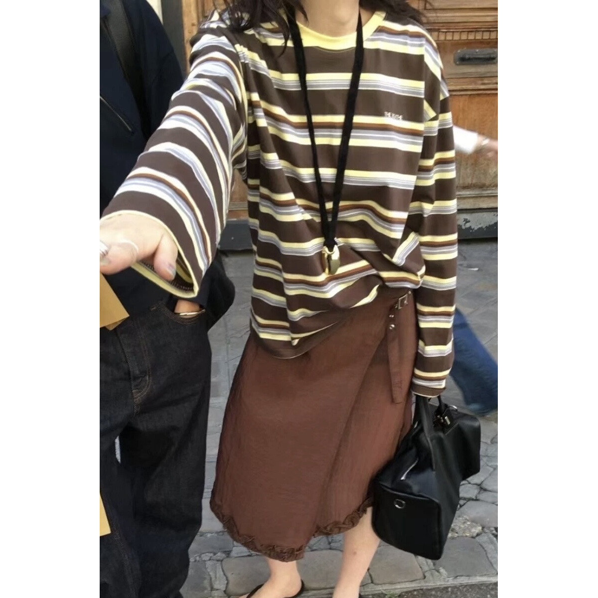 韩国breathe宽松条纹长袖t恤女