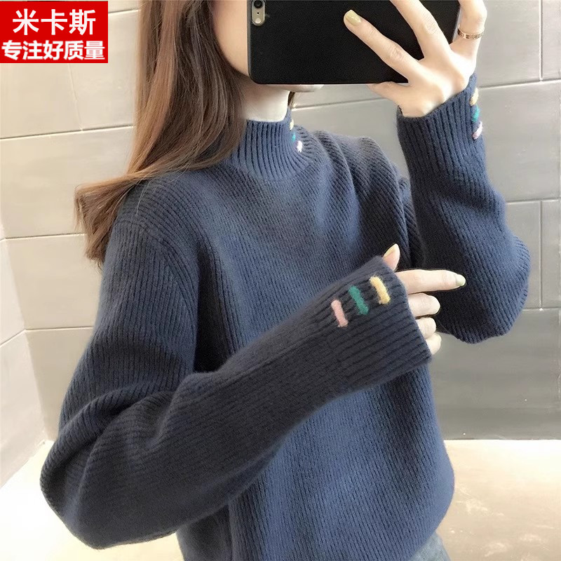 女大童秋冬季新款半高领针织套头毛衣女孩宽松外穿上衣洋气打底衫