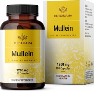 美国代购HERBAMAMA Mullein Leaf Capsules Respiratory Health -