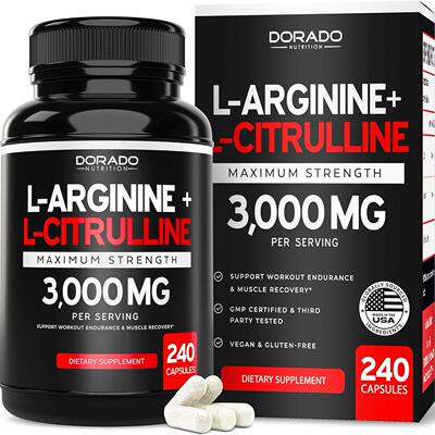 美国代购L Arginine L Citrulline Supplement 3000mg 240 Capsul
