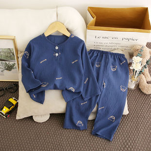 夏季卡通儿童睡衣薄款绵绸云朵棉长袖套装男女孩夏天宝宝空调服