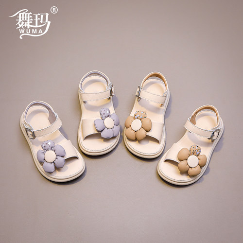 85081女童鞋子儿童公主鞋新款夏款露趾软底夏季平跟轻便时装凉鞋