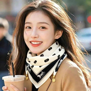磁吸护颈小围巾2025新款秋冬方巾女款三角丝巾披肩高级感防风围脖