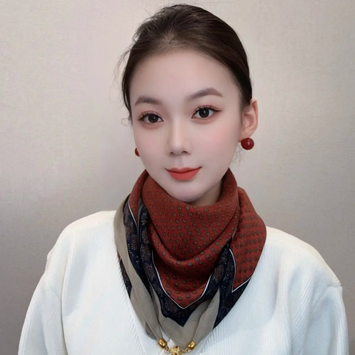 红围脖女款爆款2025新款冬季保暖秋冬复古时尚丝巾小方巾围巾披肩