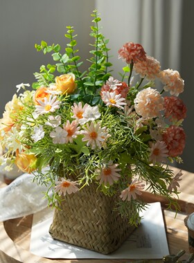 法式田园风仿真花束花篮摆件客厅餐桌玄关绣球花小雏菊居家装饰