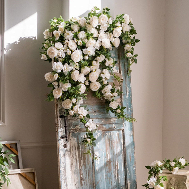 仿真玫瑰花藤吊兰室内墙面管道遮挡壁挂橱窗阳台装饰绿植假花藤条