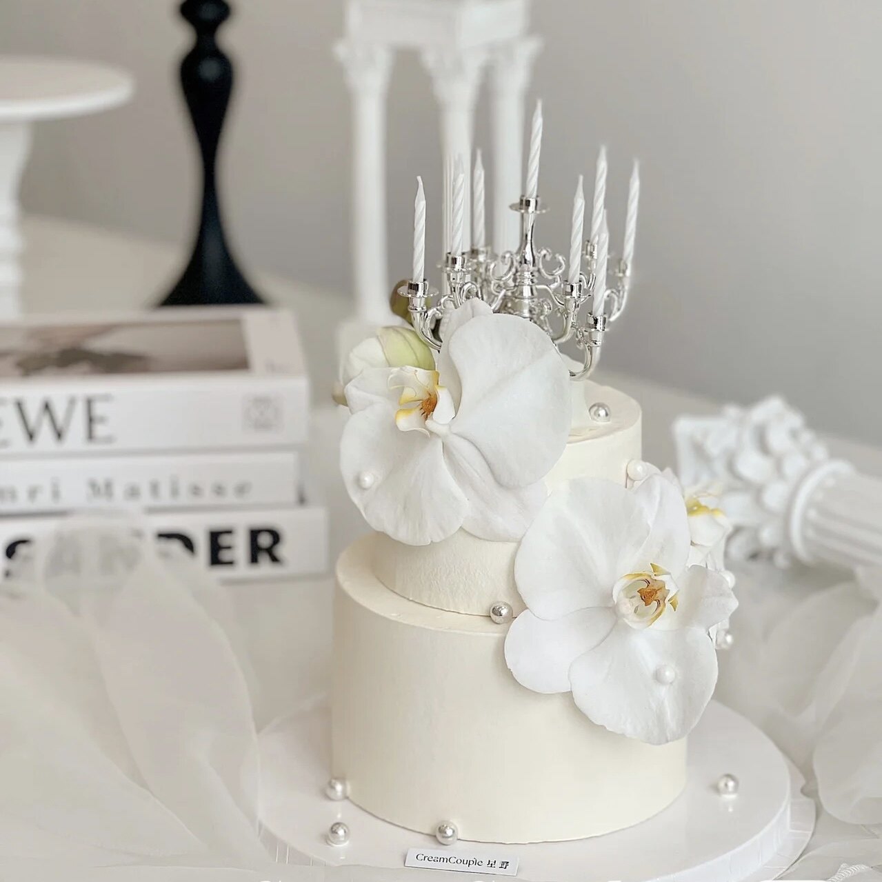 网红白色蝴蝶兰蛋糕装饰仿真鲜花插件女神生日简约仙女甜品插牌