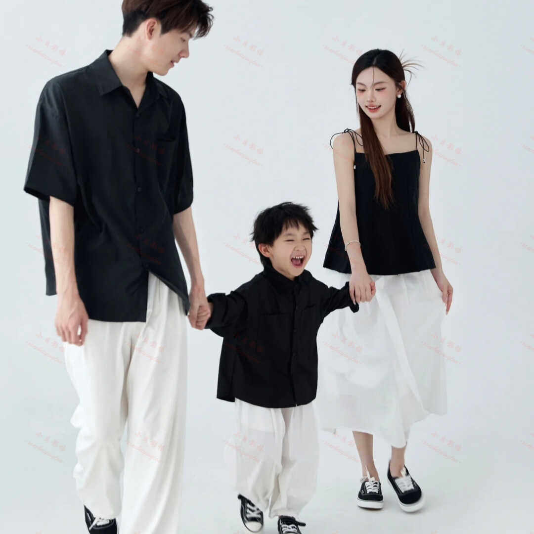家庭装三口亲子装全家福摄影服装