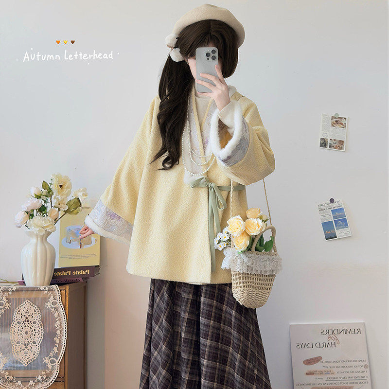 诗鸢对穿交短袄毛呢格子八破群显瘦国风明制汉服套装女秋冬日常,女装/女士精品,汉服套装,淘宝优惠券,粉丝福利购,淘宝优惠卷