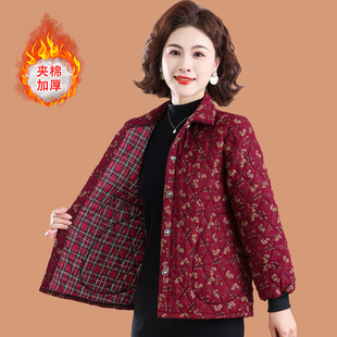 妈妈秋冬夹棉衬衫外套轻薄棉衣中老年奶奶冬装碎花小棉袄保暖棉服