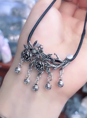 925纯银饰品复古泰银风格玫瑰花铃铛吊坠自然民族特色项链挂件