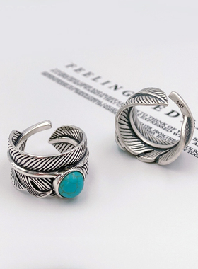 纯银饰品复古恶魔之眼羽毛戒指