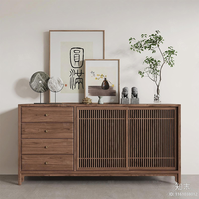 新中式实木餐边柜收纳储物柜厨房餐厅宋式风玄关柜茶水柜家具定制